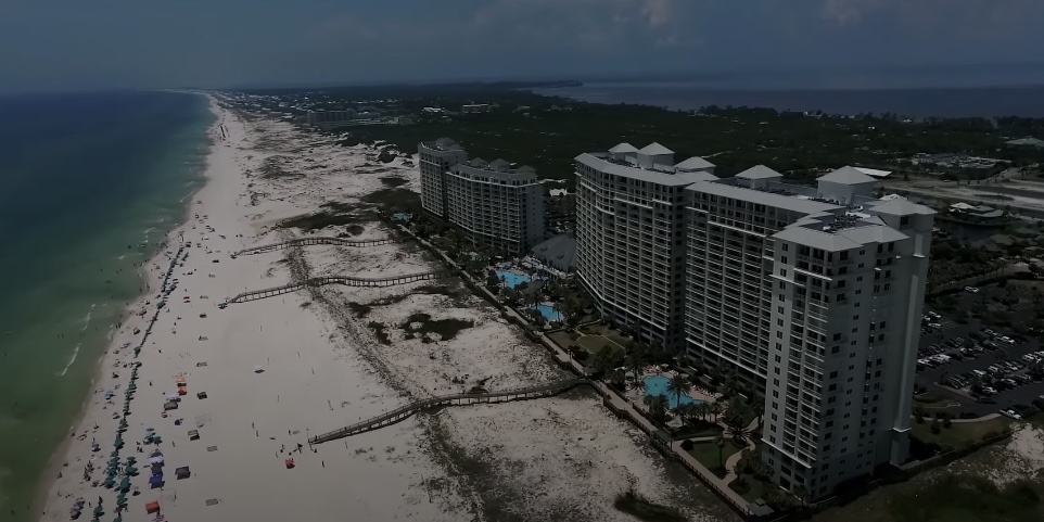 Aerial view of Fort Morgan Beach