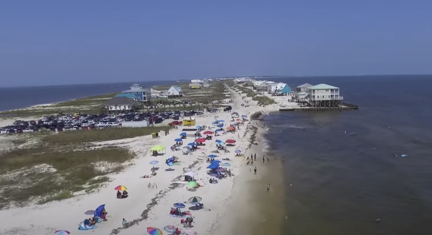 Aerial perspective of a location in Gulf Shores, Alabama.