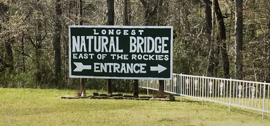 Sign at the entrance of Natural Bridge Park in Alabama.